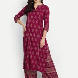 MADHURAM Women Maroon Ethnic Motifs Printed Panelled Kurta with Palazzos-picture-24