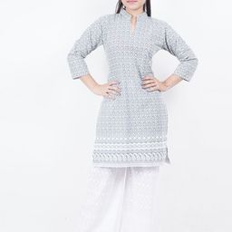 Trendzmy Women Grey Embroidered Regular Chikankari Kurta with Palazzos-picture-31