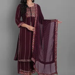 KALINI Embroidered Mirror Work Kurta & Palazzos With Dupatta-picture-34