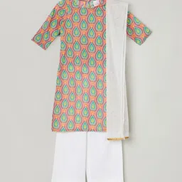 max Girls Pink Ethnic Motifs Printed Pure Cotton Kurta with Palazzos & With Dupatta-image-35