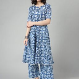 SAABHI Floral Printed Pure Cotton A-Line Kurta with Palazzos-35