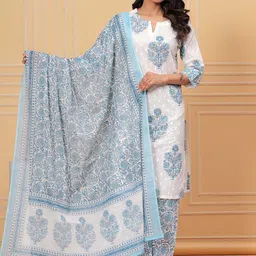 GULABI LEAF Ethnic Motifs Printed Pure Cotton Straight Kurta With Palazzos & Dupatta-picture-12