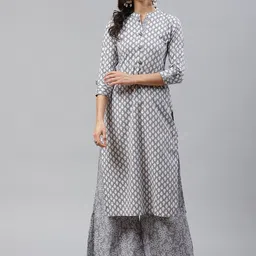KALINI Floral Printed Mandarin Collar Pure Cotton Kurta with Palazzos-40