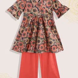 Biba Girls Black Floral Printed Angrakha Pure Cotton Kurta with Palazzos-picture-58