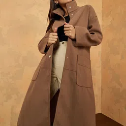 Styli Women Patch Pocket Midi Length Oversized Coat-image-69