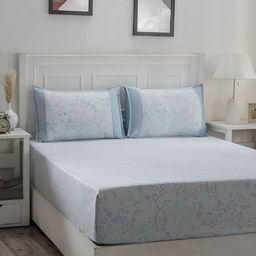 MASPAR White & Blue Printed 200 TC Cotton Double Queen Bedsheet With 2 Pillow Covers-picture-33