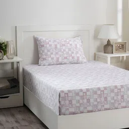 MASPAR  Pink & Grey Printed 210TC Cotton Single Bedsheet With Pillow Cover-image-32