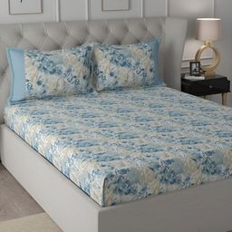 MASPAR Blue & Beige Printed 200TC Cotton King Bedsheet With Pillow Cover-image-75