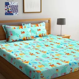 Arrabi Multicoloured Graphic 300 TC Pack Of 2 King Bedsheet With Pillow Cover Set-17