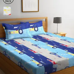 Arrabi Multicoloured Printed 300 TC Pack Of 2 King Bedsheet With Pillow Cover Set-17