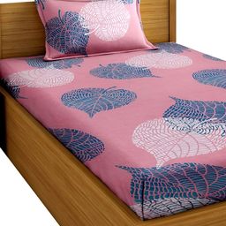 DECOR VATIKA Pink & Blue Floral 144 TC Single Fitted Bedsheet with Pillow Cover-image-68