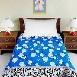 Supreme Home Collective Blue & White Floral Printed 144 TC Single Bedsheet-image-77