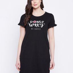 Clovia Black Printed Pure Cotton Nightdress-image-73