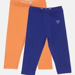 TWIN BIRDS Girls Pack of 2 Blue & Orange Solid Three-Fourth Length Pure Cotton Leggings-image-34