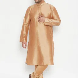 VASTRAMAY Men Gold-Toned Embroidered Panelled Kurta with Pyjamas-picture-33