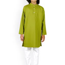Sethukrishna Boys Green Solid Pure Cotton Kurta Set-image-87