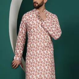Armaan Ethnic Floral Printed Mandarin Collar Pure Cotton Straight Kurta With Pyjama-76