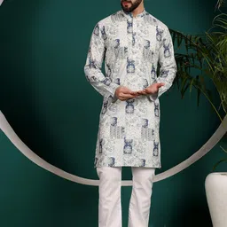 Armaan Ethnic Ethnic Motifs Printed Mandarin Collar Pure Cotton Straight Kurta With Pyjama-19