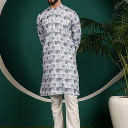 Armaan Ethnic Ethnic Motifs Printed Mandarin Collar Pure Cotton Straight Kurta With Pyjama-16