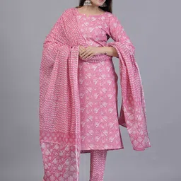 KALINI Ethnic Motif Printed Regular Pure Cotton Kurta With Trousers & Dupatta-picture-22