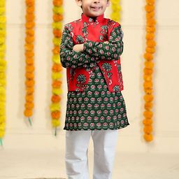 The Mom Store Boys Floral Printed Regular Pure Cotton Kurta with Pyjamas-18