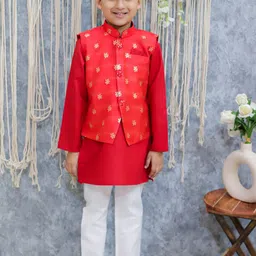 BownBee Boys Printed Regular Thread Work Pure Cotton Kurta with Pyjamas-50