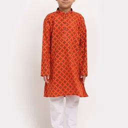 KRAFT INDIA Boys Orange Ethnic Motifs Printed Regular Pure Cotton Kurta with Pyjamas-50