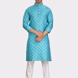 SHIWAM ETHNIX Floral Printed Mandarin Collar Kurta With Pyjamas-picture-35