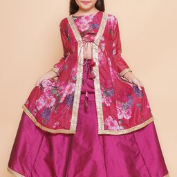 Bitiya by Bhama Girls Floral Printed Gotta Patti Ready to Wear Lehenga With Choli & Shrug-image-8