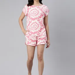 Enamor Tie & Dye Home T-Shirt and Shorts Set with Ruffled Trim-image-21