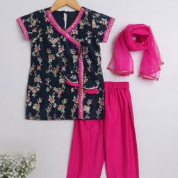 The Magic Wand Girls Floral Printed Angrakha Kurta with Salwar & With Dupatta-image-27