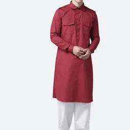 See Designs Men Maroon Pure Cotton Kurta with Pyjamas-image-20