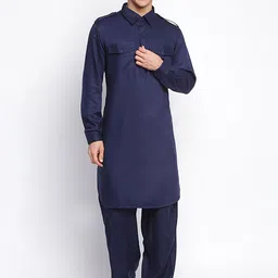 Sanwara Men Navy Blue Pathani Kurta with Salwar-24