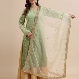 Dupatta Bazaar Ethnic Motifs Embroidered Organza Dupatta with Sequinned-32