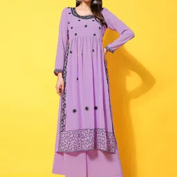 Poshak Hub Floral Embroidered Scoop Neck Thread Work Georgette A-Line Kurta With Palazzos-44