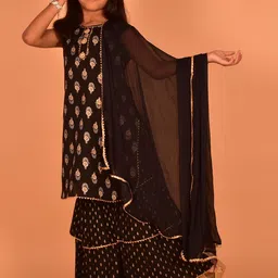 BAESD Girls Ethnic motifs Printed Regular Gotta Patti Kurta With Sharara & Dupatta-picture-36