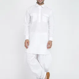 ROYAL KURTA Men White Pure Cotton Kurti with Salwar-image-64