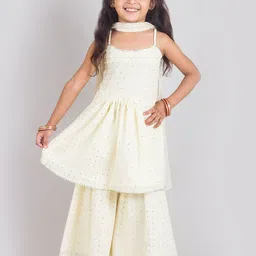 Tangerine Closet Girls Ethnic Motifs Tiered Sequinned Top with Sharara & With Dupatta-image-86