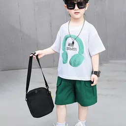 StyleCast x Revolte Boys White & Green Round Neck Printed T-shirt with Shorts-image-36