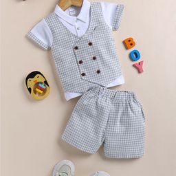 Moms Love Boys Checked Pure Cotton T-shirt with Shorts-image-99