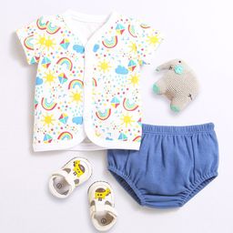 Nino Bambino Kids Conversational Printed Pure Cotton Jhabla with Bloomers-image-48