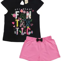 Clothe Funn Girls Typography Printed Pure Cotton Top with Shorts-image-12