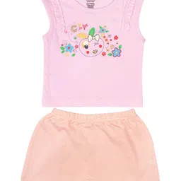 MeeMee Girls Pink & Peach-Coloured Pure Cotton Printed Top with Shorts-image-6