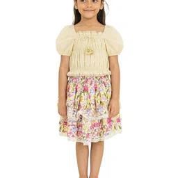 The Tribe Kids Girls Floral Printed Flared Pure Cotton Above Knee Length Skirt-image-34