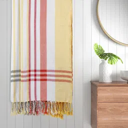 FABINALIV White & Yellow 2 Pieces Striped Cotton 225 GSM Bath Towels-57