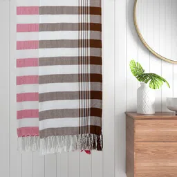 FABINALIV White & Pink 2 Pieces Striped 225 GSM Cotton Bath Towels-40