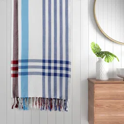 FABINALIV White & Blue 2 Pieces Striped Cotton 225 GSM Bath Towels-20