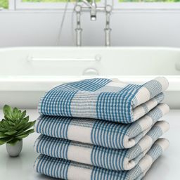 Athom Trendz Set of 4 Off-White & Blue Checked 210 GSM Premium Bath Towels-17