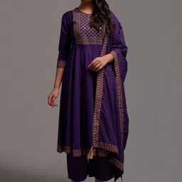 KALINI Embroidered Sequined Detailed Kurta & Trousers With Dupatta-picture-21