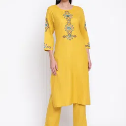 Be Indi Women Ethnic Motifs Embroidered Straight Kurta with Trousers Set-picture-13